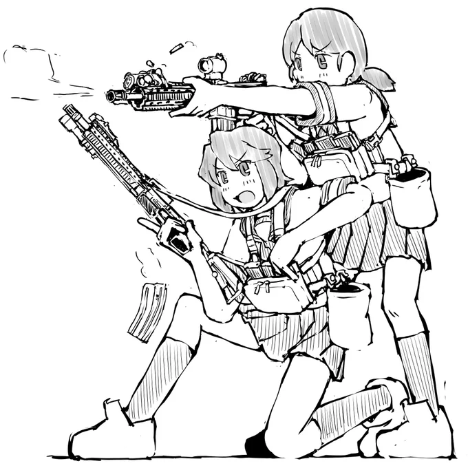 艦これラクガキ、カバーする白雪さんとリロードする深雪さん