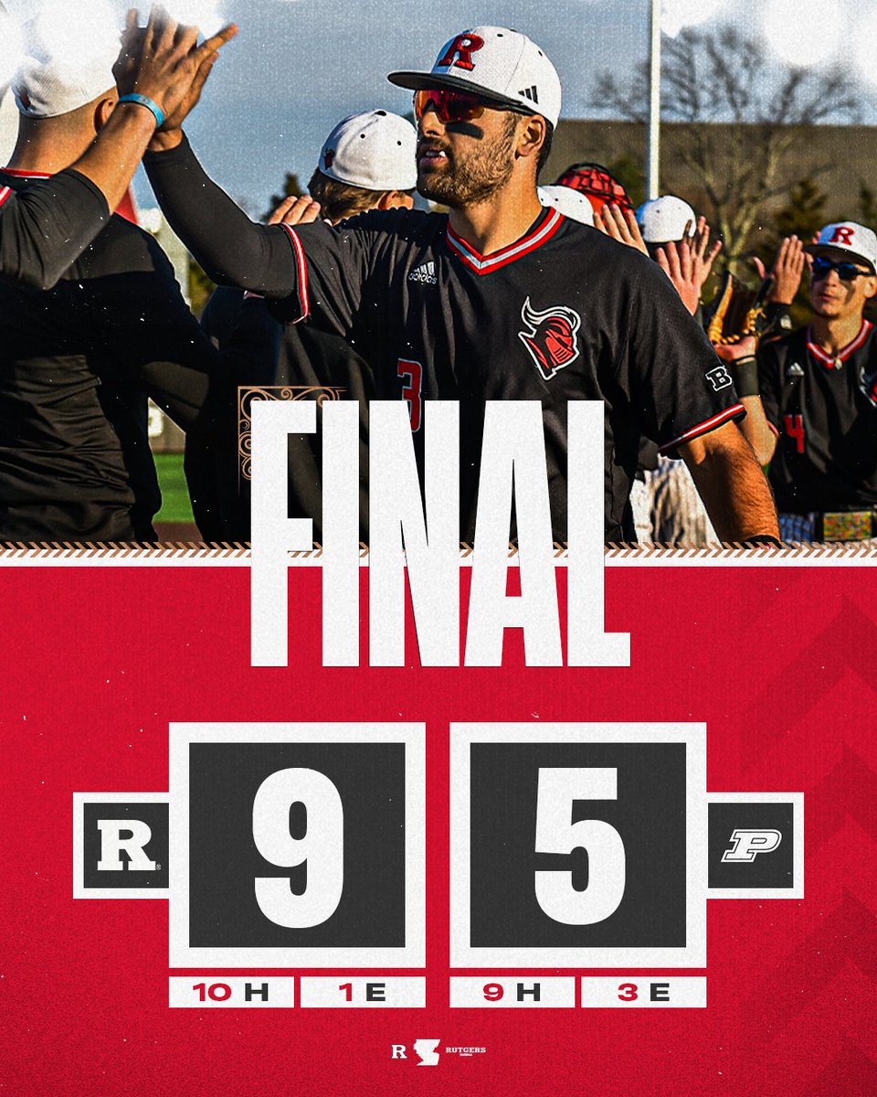 RutgersBaseball's tweet photo. Ending the weekend on a high note! 

We score 9 unanswered runs and Jake Marshall nails it down with four scoreless innings as we take the series finale over Purdue!

#TCD https://t.co/CKeggb4rpO