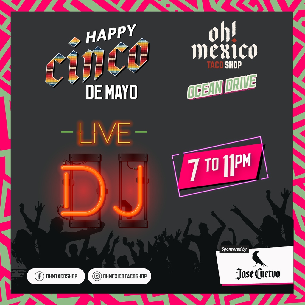 ohmtacoshop's tweet photo. It's almost time for a fiesta! 🎉🎊Get ready for an unforgettable Cinco de Mayo celebration at Taco Shop! 🌮 
⁠
𝗢𝗰𝗲𝗮𝗻 𝗗𝗿𝗶𝘃𝗲
🇲🇽 @josecuervotequila Specials⁠
🍻 Beer Buckets⁠
🎧️ Live Dj 7 pm to 11 pm https://t.co/Ud8O9Js0wQ