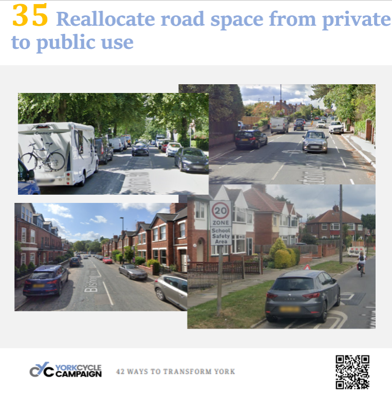 YorkCycle's tweet photo. The average car spends 96% of its time parked up. In York, space is at a premium. Mitigations can be made, but so must changes. To start with, we must end the complacency of people with off-street parking taking up public road space. #42ways #ActiveTravel https://t.co/sX36FZrHLQ https://t.co/ESioQbiWjZ