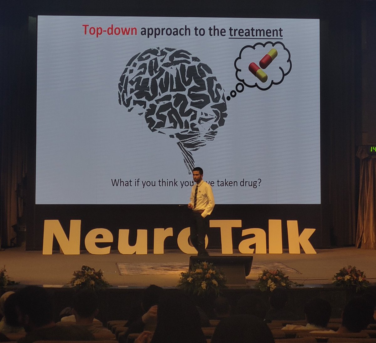 DNejadmasoom's tweet photo. Today I had a facinating exprince at international Neuro Talk event held by the Iran University of Medical Sciences. In my lecture, I shortly reviewed the literature about top-down regulation in the brain, #placebo, and #hypnosis. 

#neuroscience 
#cogintive_neuroscience https://t.co/LiyXEloPLG