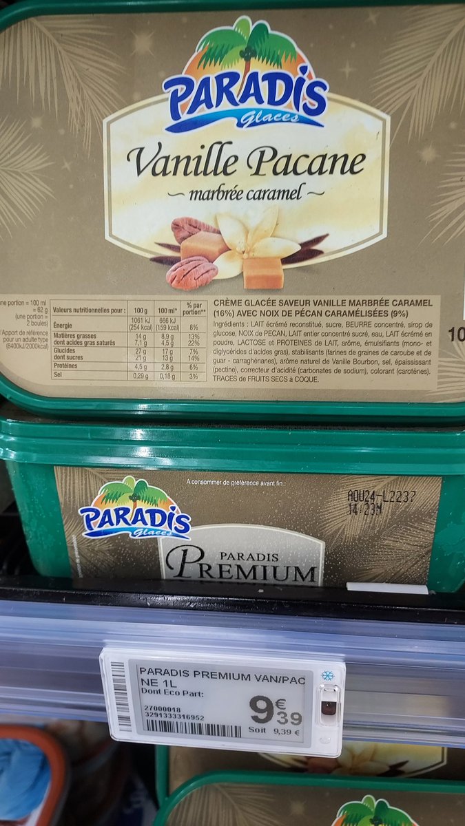 Ça y est ! La glace vanille pacane  désormais un produit de luxe.
9,39 € Carrefour Milénis 
#Inflation ou profitation ?? 🤨