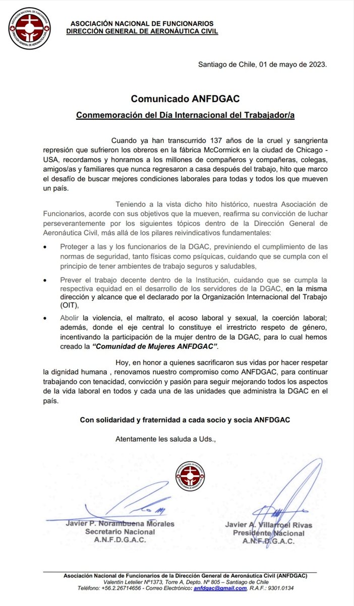 ANFDGAC's tweet photo. Este 01 mayo 2023, como @ANFDGAC conmemoramos el #DiaDelTrabajadorYTrabajadora
Reafirmando nuestro compromiso para continuar en defensa de trabajadores/as y erradicar de violencia, Discriminación de Género y velar x #IntegridadPublica en la  #DGAC https://t.co/ur8Mn0ySu0
