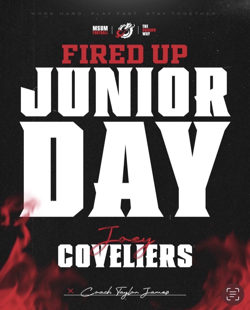 Thanks to <a href="/CoachTMJames/">Taylor M. James</a> and <a href="/msum_football/">MSUM Dragon Football</a> for the great Junior Day! <a href="/MilesOsei/">Coach Osei</a> <a href="/coach_od11/">Coach Danny O’Donnell</a> <a href="/EDGYTIM/">Timothy “EDGYTIM” OHalloran</a> <a href="/DeepDishFB/">DEEP DISH FOOTBALL</a> <a href="/AllenTrieu/">Allen Trieu</a>