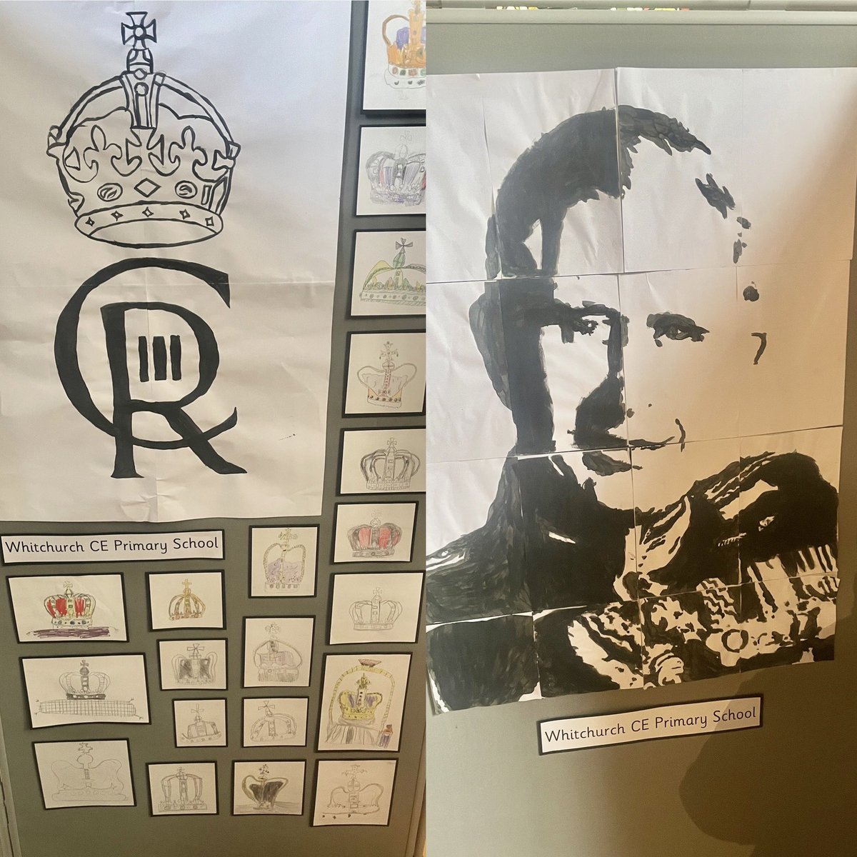 A fantastic display of coronation art exhibited in St. Mary’s Church, Ross-on-Wye. Here is our contribution, a variation of hand drawn crowns and some collaborative paintings made by Rowan class. #KS2art #art