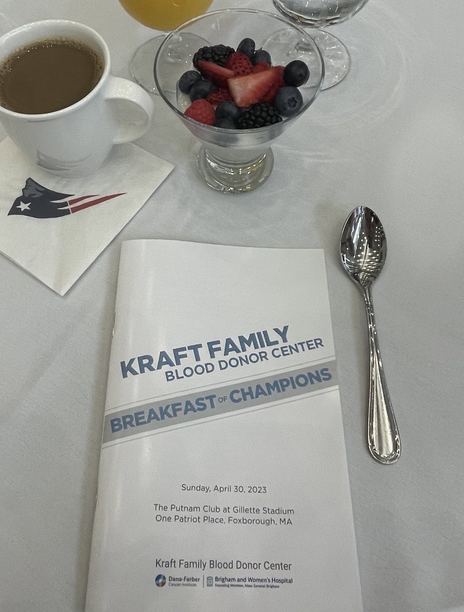 Proud to be a platelet donor and honored to attend <a href="/KraftBloodDonor/">Kraft Family Blood Donor Center</a>’s Breakfast of Champions today 🩸💙🎗️<a href="/DanaFarber/">Dana-Farber</a> <a href="/BrighamWomens/">Brigham and Women's Hospital</a>