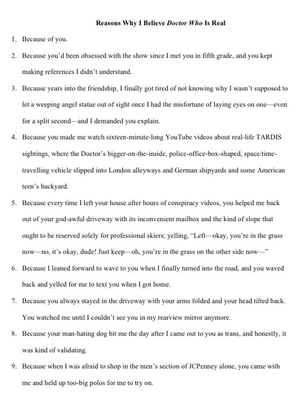hyperfixeaten's tweet photo. First page of my “Reasons Why I Believe Doctor Who Is Real,” a short memoir published in Landshark Magazine. Link in replies! https://t.co/XbIOdnKJ2I