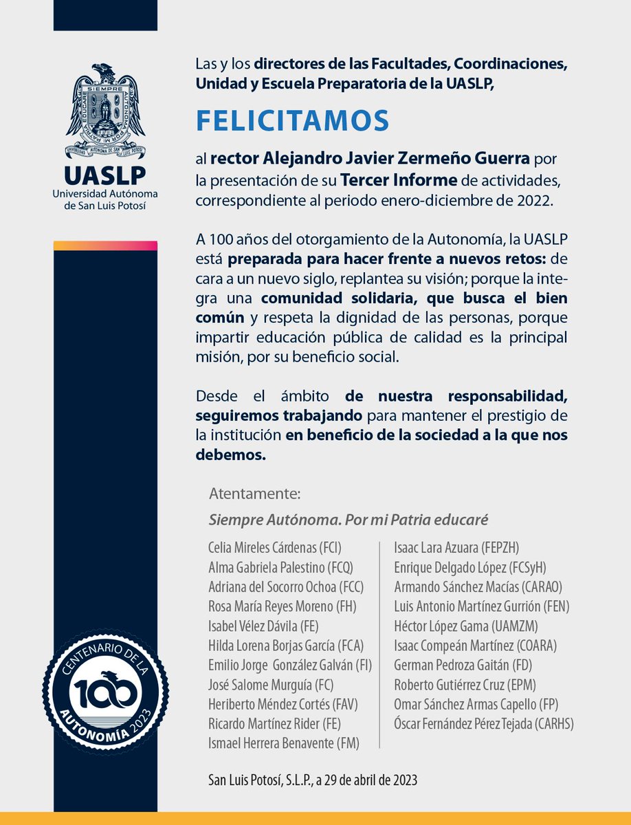 csyhUASLP's tweet photo. #UASLP #FCSyH #InformeUASLP https://t.co/TXRybEZkls