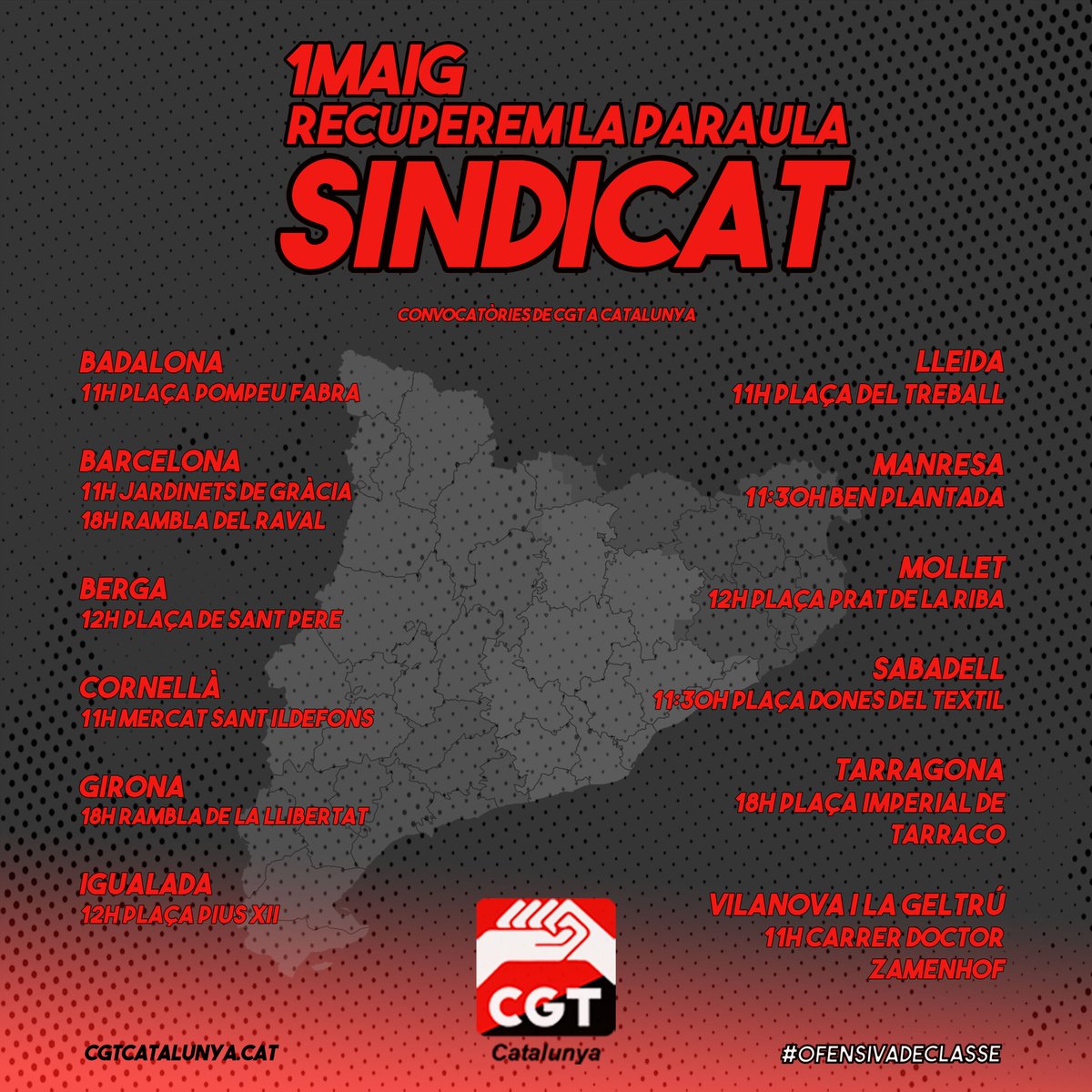 CGTCatalunya's tweet photo. 🇵🇬1r de Maig 2023.
📢Convocatòries de CGT a Catalunya:
https://t.co/45CnNfMZQP

🔴⚫️🟣Recuperem la paraula SINDICAT. https://t.co/otvUCONAnQ
