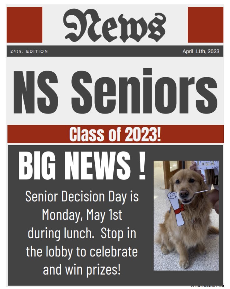 Seniors - wear a t-shirt representing your pathway (college, military, apprenticeship, work) after graduation!!!  Don't forget to stop in the high school lobby during your lunch!  <a href="/NorthScottHS/">North Scott High School</a>