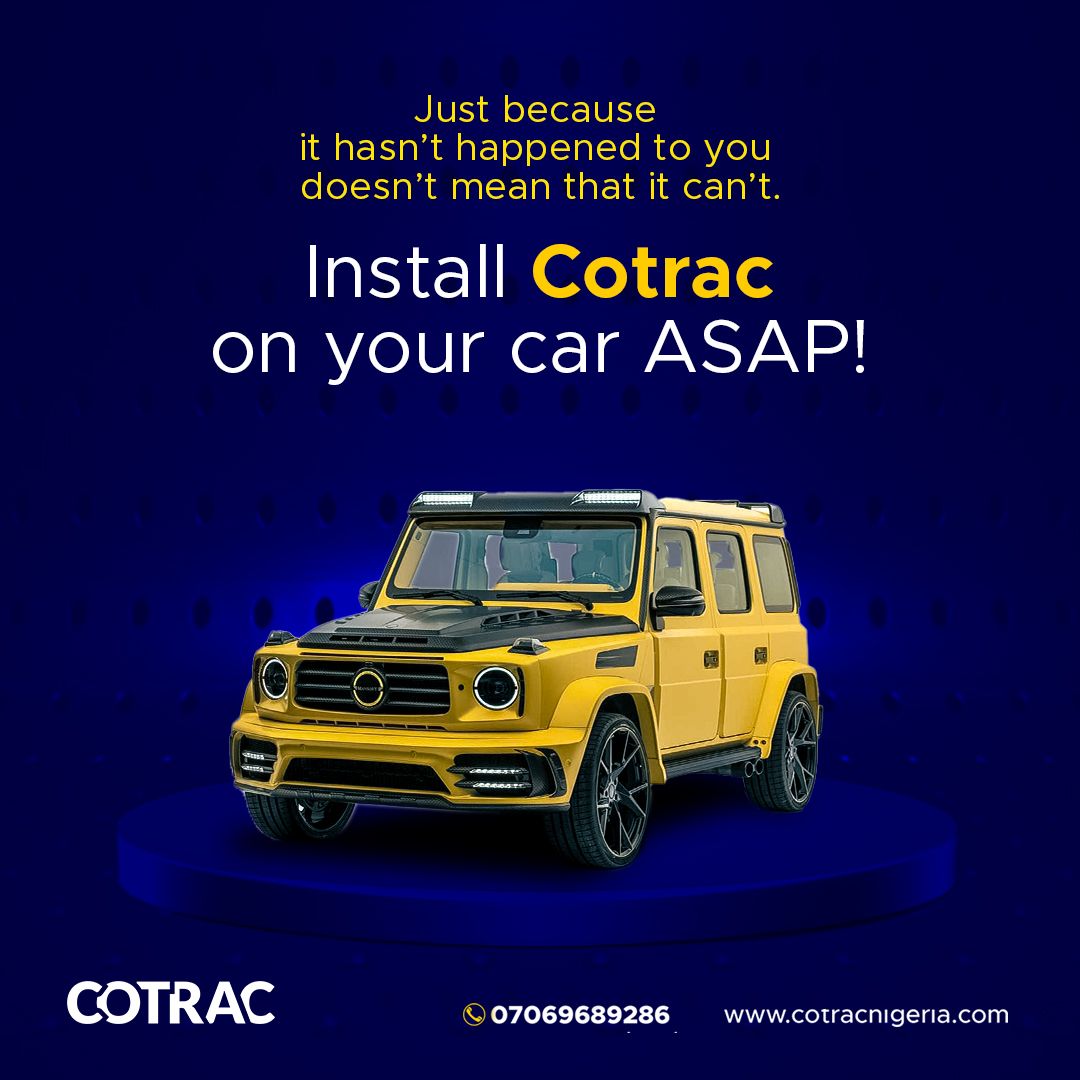 Don't wait for car theft to happen to you. Stay ahead with CoTrac vehicle tracking device. Install now and enjoy peace of mind. 

Call 070-6968-9286 for installation this week. 

#VehicleTracking #CoTrac #AlwaysInControl #StayProtected