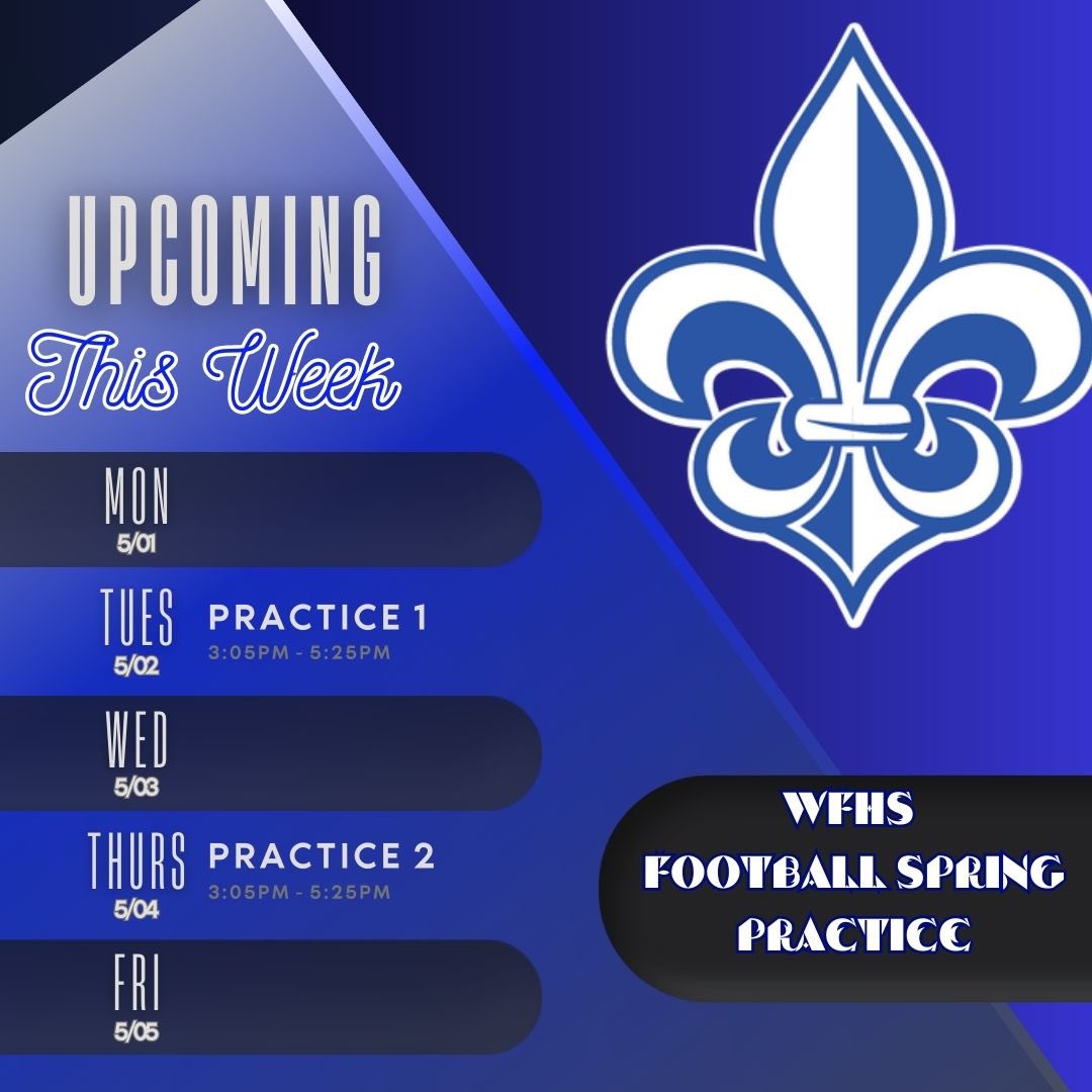 WFHS_FB's tweet photo. Practices will be open to any former player, alum, staff, etc who wishes to get a preview of the 2023 Saints football team! #1WestFel #BeTheSTandard https://t.co/FGfWk4Wd8Y