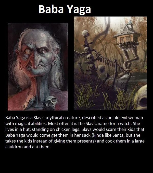 UsesofCoconut's tweet photo. "Delving into the dark and mysterious world of #Slavic mythology with the one and only #BabaYaga! This witchy figure has been enchanting us for centuries with her broomstick and cauldron. #Folklore #Mythology #Witchcraft #Hag #Legend" https://t.co/GLf69ZdrKL