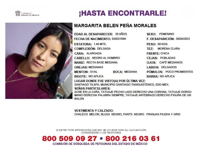 COBUPEM's tweet photo. Solicitamos de tu apoyo en difusión para dar pronta localización a Margarita Belén Peña Morales, comunícate a los teléfonos de COBUPEM 800 216 0361, 800 509 0927. #TodosEnLaBúsqueda https://t.co/aenVajchvM
