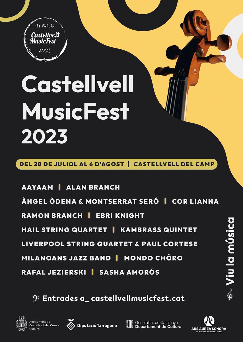 📷 Estem molt emocionats de presentar-vos el cartell del pròxim #CastellvellMusicFest23!
📷 Del 28 de juliol al 6 d'agost, #Castellvell es convertirà en el lloc perfecte per gaudir d'una àmplia varietat d'estils musicals. Consulta tota la programació a  castellvellmusicfest.cat
