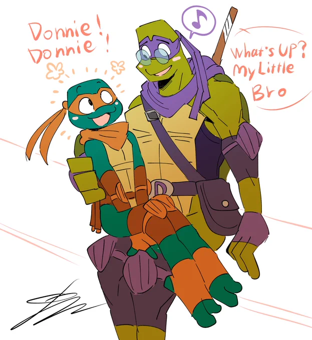 Mikey babysitting is always Donnie's responsibility.   The two are good friends forever!!