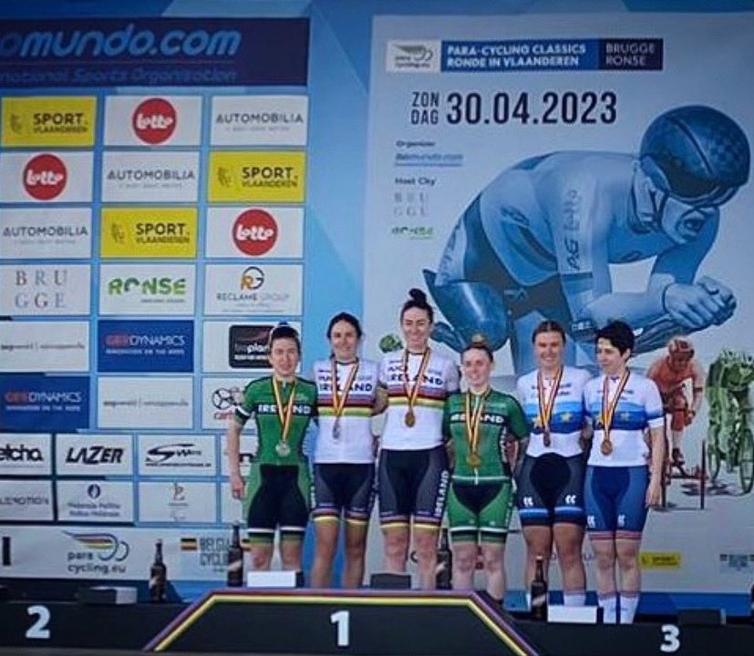 Delivering on the World Stage again today Eve McCrystal & Josephine Healion take gold at the UCI C1 Paracycling Classic in Flanders 🥇with Katie George Dunlevy & Linda Kelly taking silver🥈all roads lead to Paris 2024 #cycling #paralympics #teamwork #flandersclassic