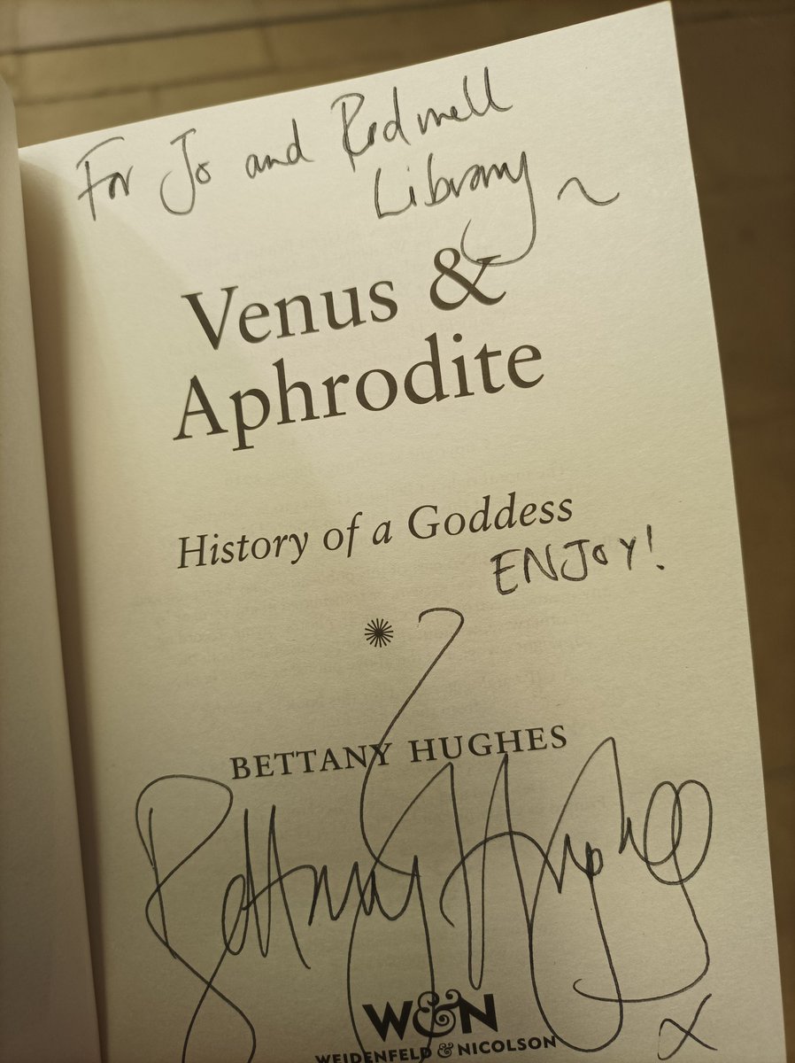 LibraryRodmell's tweet image. A fab day, culminating in a magic talk from @bettanyhughes about Venus and Aphrodite. Book very kindly signed for the library!