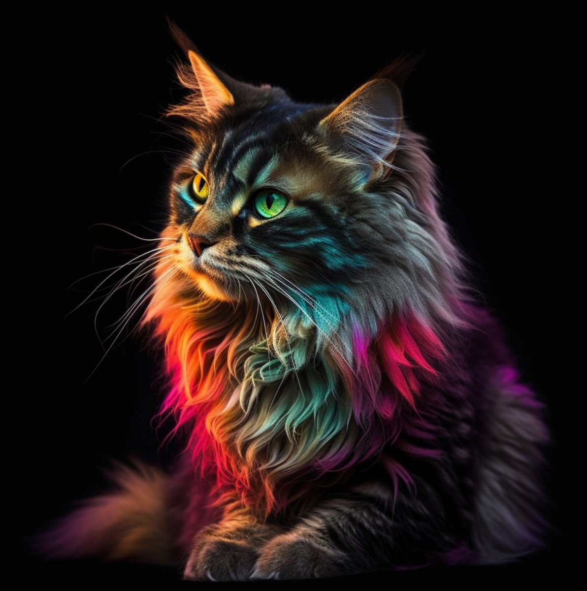 🌈 Embrace the vibrant feline magic that's bursting with colors! Can you feel the purrfect energy? 😺 
#FluffyCat #RainbowVibes #aiArt