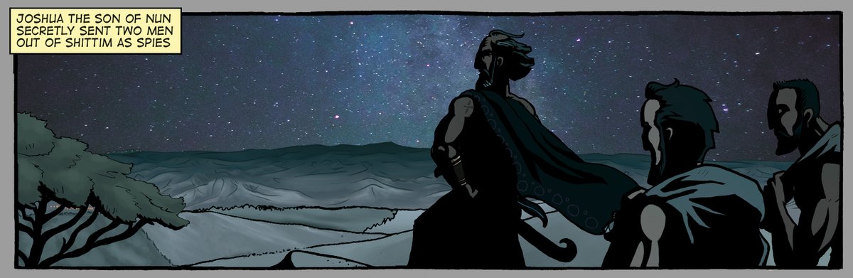 Joshua surveys the land from across the Jordan as he sends the two spies to Jericho. (Jos 2:1)

The Book of Joshua: NIV is now available: 
buff.ly/44f7NPK

#Bible  #biblestudy #biblecomic #biblecomics #biblecomicbook #biblecomicbooks #comics #bibleillustrations