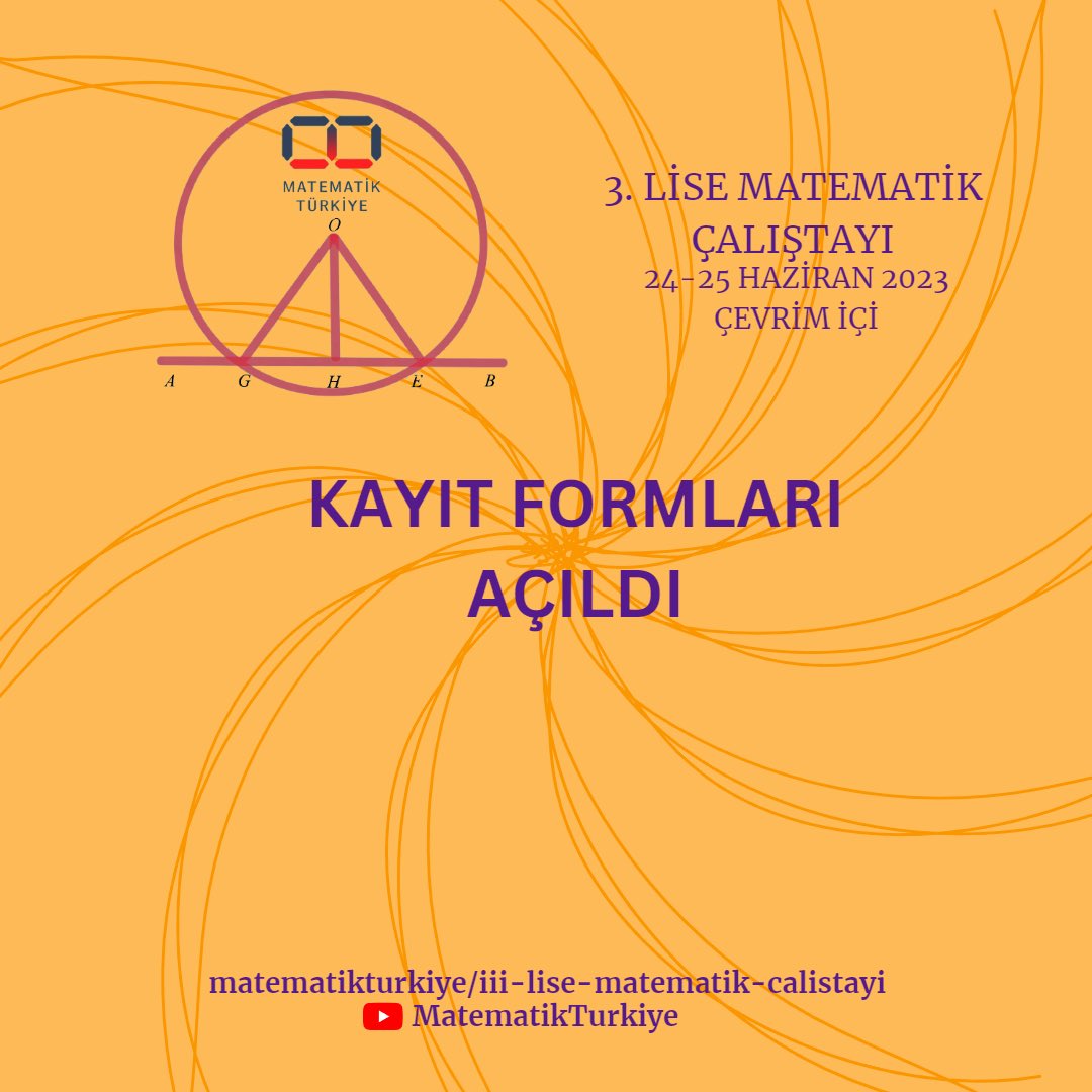 Merhabalar, 3. Lise Matematik Çalıştayı için kayıtları açıldı 🤩 Çalıştaya katılmak için profildeki bağlantıdan kayıt formunu doldurabilirsiniz ✨

#matematiktürkiye #liseçalıştayı #matematik #lise