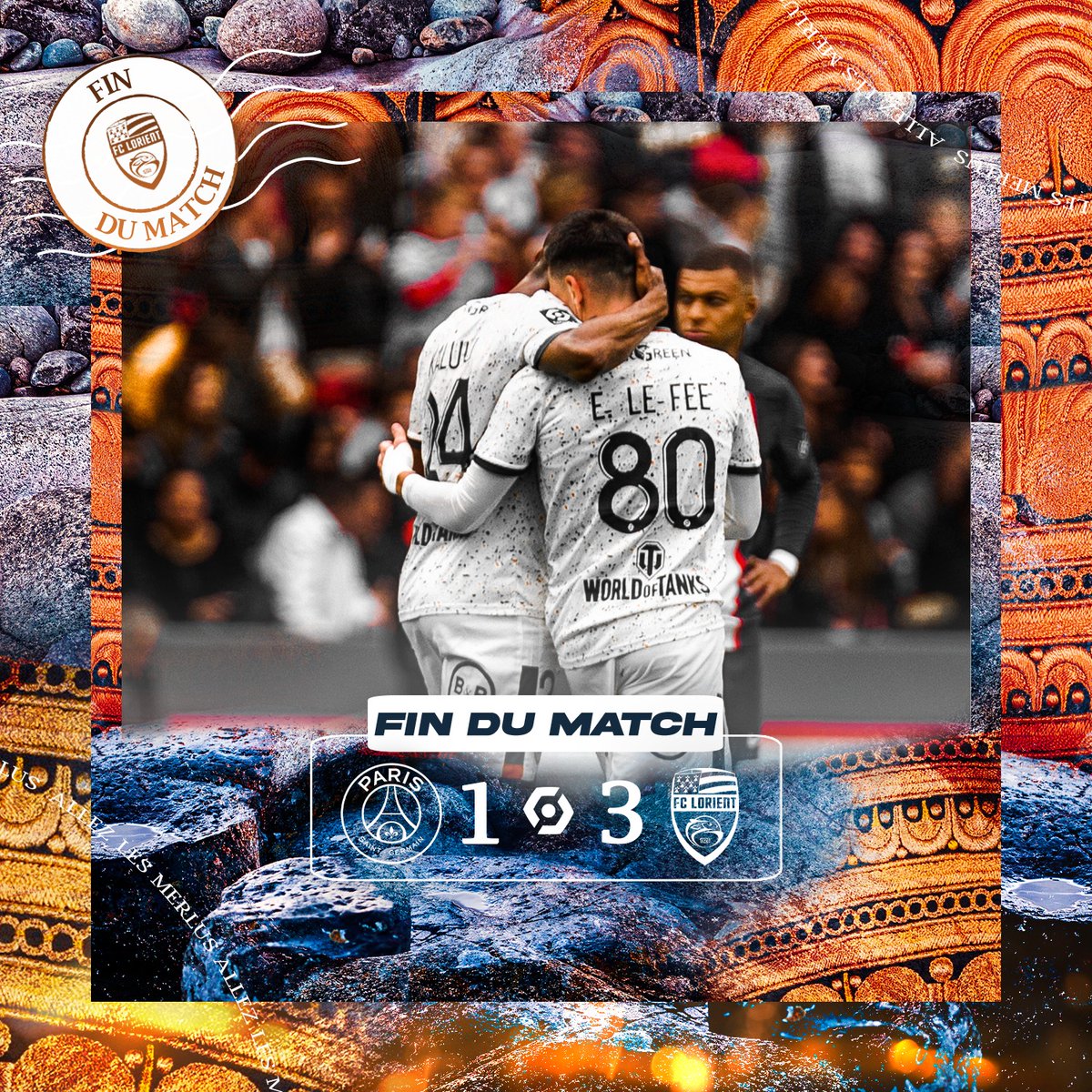 FCLorient's tweet photo. Victoire du @FCLorient  (3-1) face au @PSG_inside ! 😍

Les buts des Merlus ont été inscrits par @enzolefee_ (14'), Darlin Yongwa (38') et Bamba Dieng (87') ! 

🧡🧡🧡🧡🧡🧡🧡🧡🧡🧡🧡🧡🧡🧡🧡 https://t.co/P0BSlDpZqp