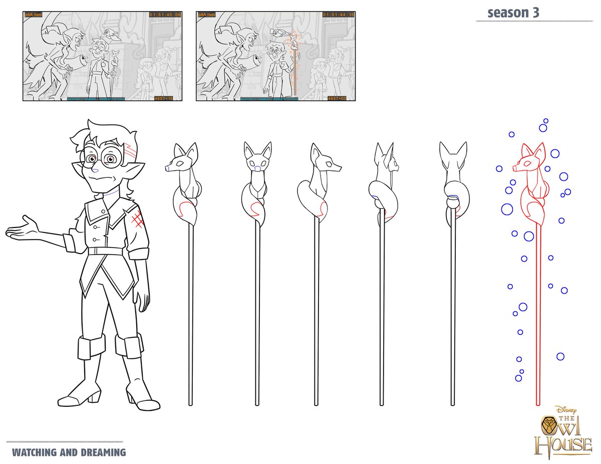 Lots of cool FX here for The Owl House, 'Watching and Dreaming'! All kudos to <a href="/barkel_tom/">Tom Barkel</a> and <a href="/wolfd_untoro/">Husain Untoro</a> for taking my stuff next level in their amazing animation!

Also a huge treat getting to design Raine's staff, twas time I show off its turnaround. Have at it cosplayers!✨