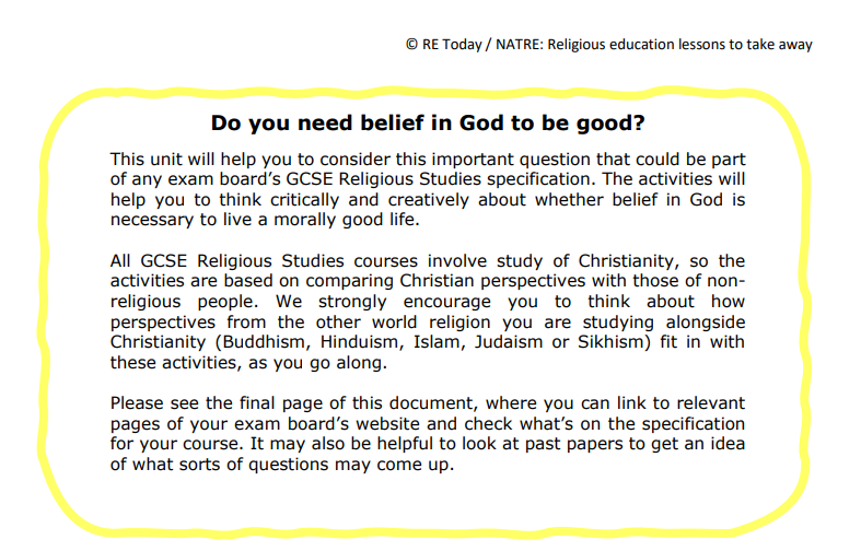 NATREupdate's tweet photo. Have you seen this free resource? It's an evaluation resource for the topic of "God to be good" for students aged 14-16. The resource includes different activities such as group discussion and individual reflection. https://t.co/Y7vIYSxxT9 #JoinNATRE https://t.co/NPaNi3aSz7