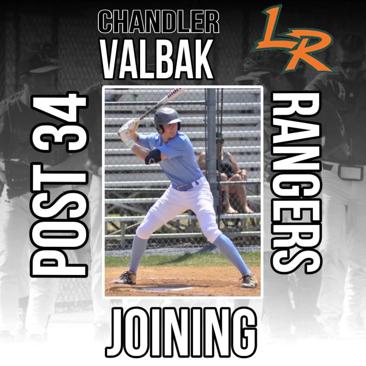 Post 34 is excited to announce that Chandler Valbak <a href="/chandlervalbak/">Chandler Valbak</a> will be joining the team this season! Chandler will be another great bat for the Rangers, as well as another great arm for the Rangers! Chandler will be continuing his baseball career at Bridgewater College.