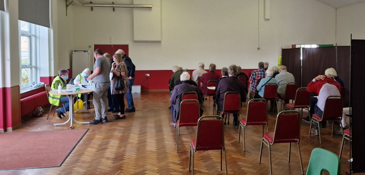 Rye Covid Vax Centre back in action. Over 75s coming from across the region for booster jabs. 300 arriving for today's session.