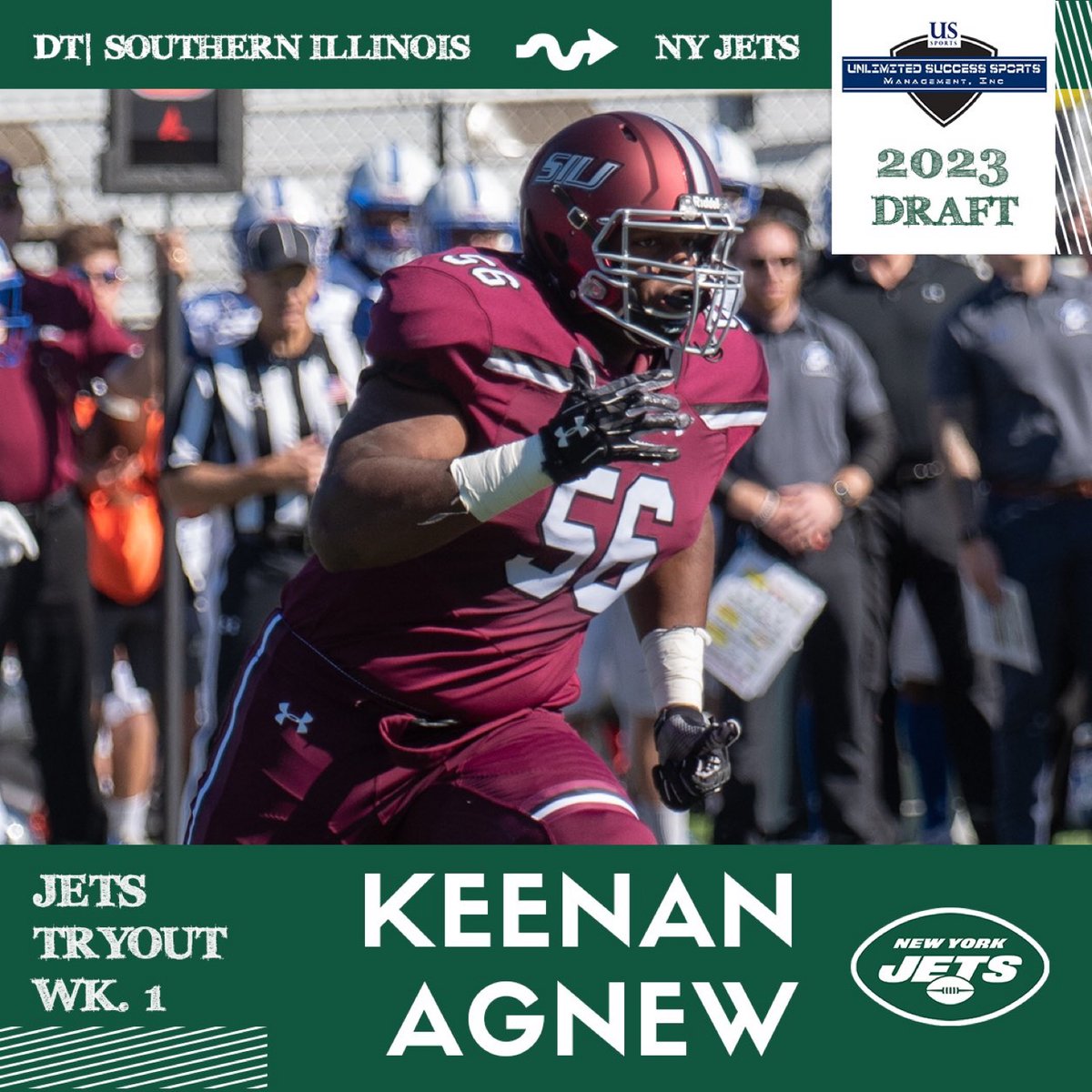 SIU_Football's tweet photo. Congrats @kagnew99 on the @nyjets mini-camp invite. https://t.co/qIfpeshpUZ