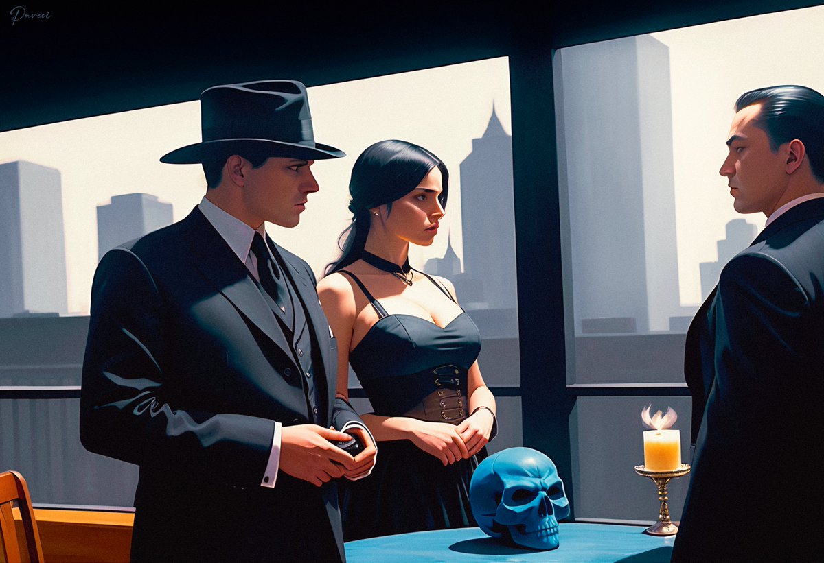 “A Deadly Bargain” 

First 1/1 of The Sapphires collection is finally available on <a href="/foundation/">Foundation 🌐</a>

In the shadows, alliances are made,
Sworn enemies now side by side,
United by a common dread,
Against the Sapphires' rise, they strive.

Support the vision!
foundation.app/@paveci/sapphi…