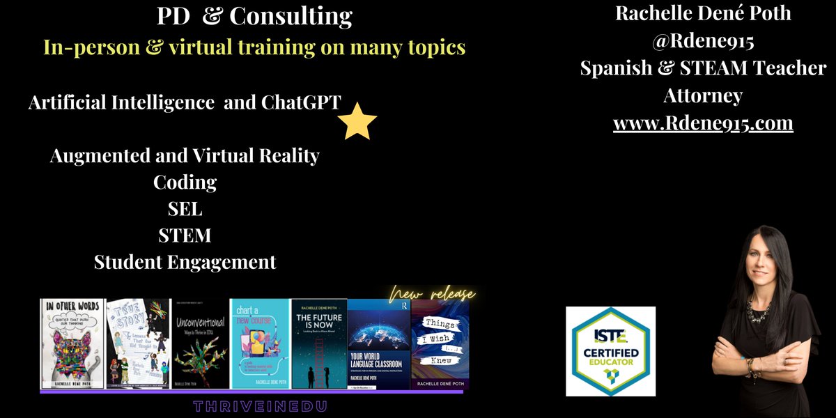 Rdene915's tweet photo. Welcome to #formativechat! I'm Rachelle, the host of the chat. Spanish & STEAM teacher, author, consultant, & attorney. Always looking for more opportunities to connect with educators, and provide PD & coaching! #education #edtech #SEL #AI #chatgpt #STEM #Aied #aiedutech https://t.co/nNfaEh5Gnc