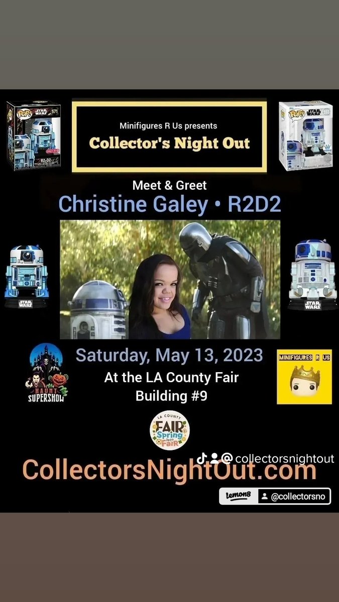 minifiguresrus's tweet photo. Meet &amp; Greet

Christine Galey
Astronaut in The Mandalorian
R2R2 in The Book of Boba Fett

Bradley Galey
Jawa in The Mandalorian &amp; The Book of Boba Fett

#minifiguresrus
#hauntsupershow
#collectorsnightout
#funko
#funkopop
#halloween
#horror
#starwars
#mandalorian
#lacountyfair https://t.co/0mKfC3FV6I