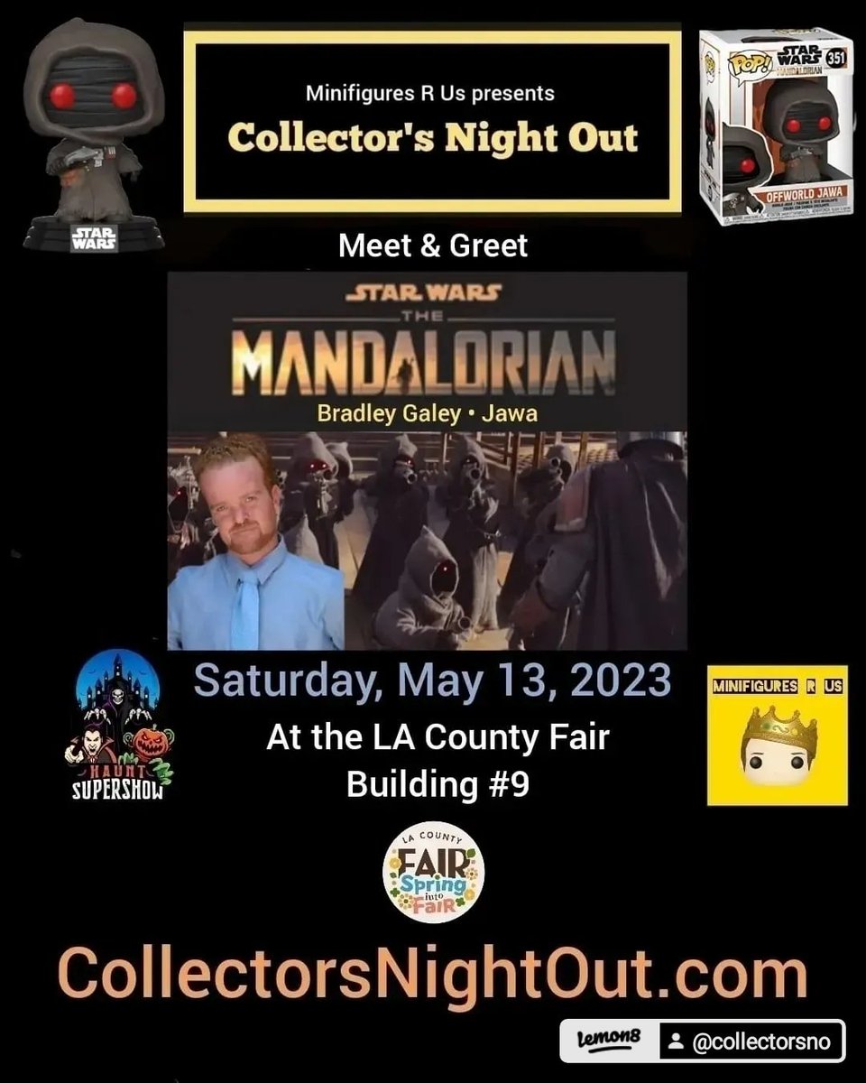 minifiguresrus's tweet photo. Meet &amp; Greet

Christine Galey
Astronaut in The Mandalorian
R2R2 in The Book of Boba Fett

Bradley Galey
Jawa in The Mandalorian &amp; The Book of Boba Fett

#minifiguresrus
#hauntsupershow
#collectorsnightout
#funko
#funkopop
#halloween
#horror
#starwars
#mandalorian
#lacountyfair https://t.co/e3spoVAN2Z