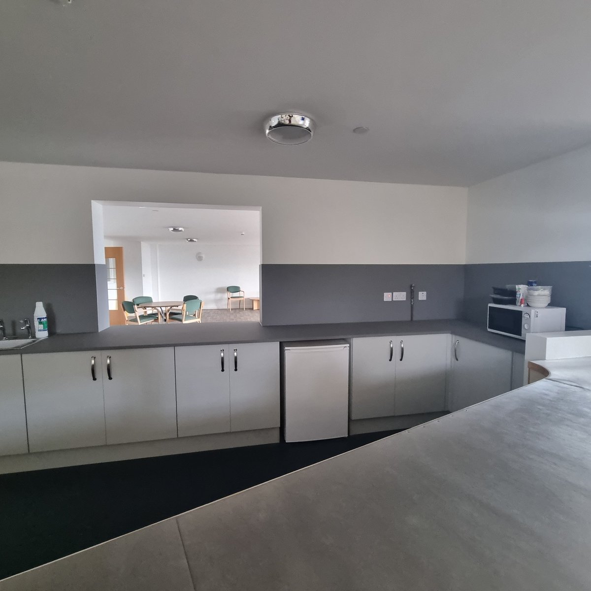 YsbrydM's tweet photo. Getting there-floor laid, walls painted,servery &amp; kitchen updated. Crockery, plants &amp;  picture frames delivered.
Next week sees new surfaces on/around reception &amp; servery and  blinds. Couple more weeks wait for new signs and NEW FURNITURE! 
#extracare #morethanhousing  #community https://t.co/dYzAfhbmlI