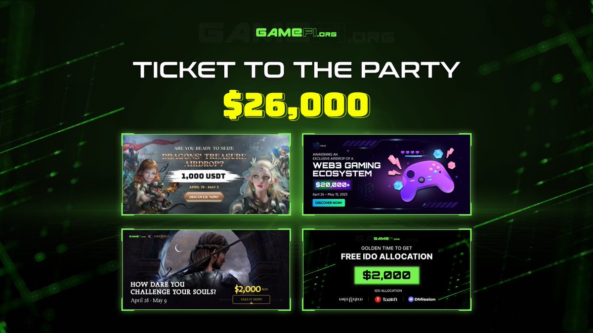GameFi_Official's tweet photo. TICKET TO GAMEFI PARTY 💳

Let's take this ticket and sweep our #GameFi_Party 🤹

▪️LOD: https://t.co/YUHf8wp9pk

▪️KEWL: https://t.co/dYI67OrpI6

▪️The Unfettered: https://t.co/Iuc3kJVS0y

▪️ https://t.co/IYrBuYITfq IDO Slot: https://t.co/AjBWdvVgud https://t.co/rSUBDNABCy
