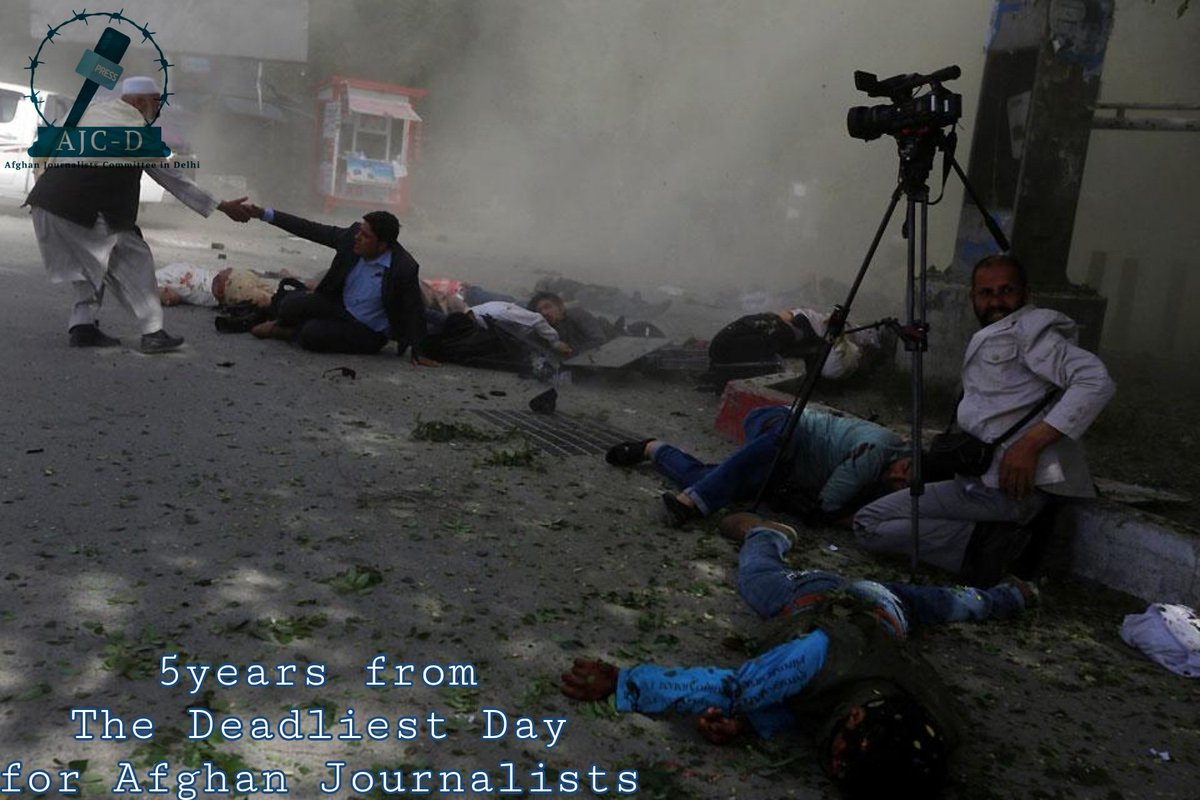 AfghanJCD's tweet photo. 5 years back on this day ! 

The deadliest day for journalists in Afghanistan.
" Ten journalists were killed in Afghanistan on Monday, including nine reporters and photographers who died in 2nd suicide bomb attack in a day in the capital Kabul."

They ll be remembered dearly https://t.co/L6bWKotaUJ
