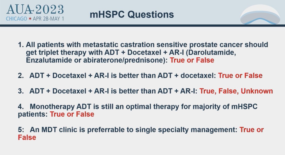 brookmans76's tweet image. Maha Hussain summarizing doublet/triplet treatment for #mCSPC based on #TITAN #ENZAMET #ARASENS #PEACE1. Which patients benefit most from triplet T suppression+NHT+docetaxel? Based on #ENZAMET mainly synch HV. Interesting to see responses to questions asked #AUA2023