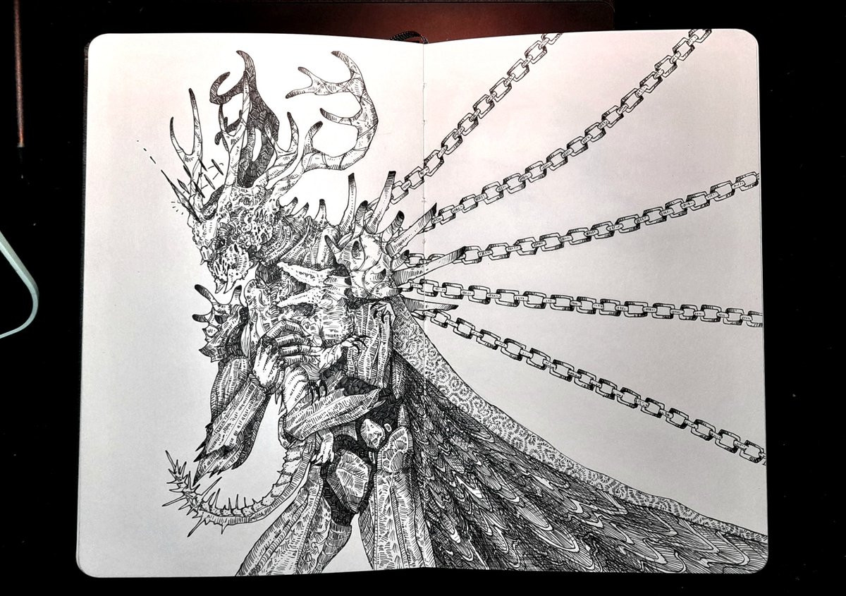 Ink sketch of the Scarlet King and SCP-682 👑 
//
#SCP