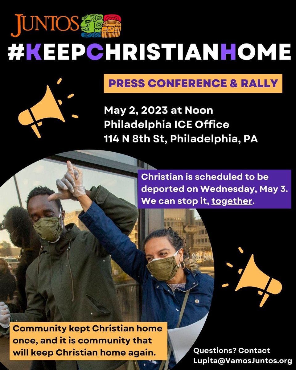 Christian, a husband and father, is being threatened w/ deportation. Join us to make sure he comes home to his family. tinyurl.com/KeepChristianH…

#KeepChristianHome #BlackFamiliesMatter #StopTheDeportations