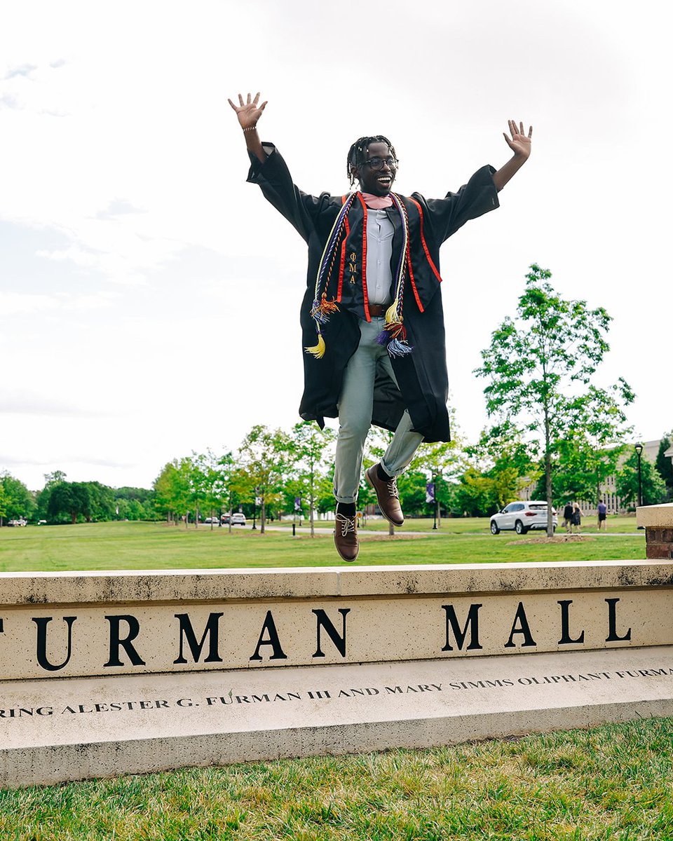 FurmanU's tweet photo. Hey #FU2023, commencement is less than one week away! Make sure to use #FurmanGrad in all of your cap and gown photos so that we can share them on the big screen on Saturday 🎓 https://t.co/f42GrSyBFy