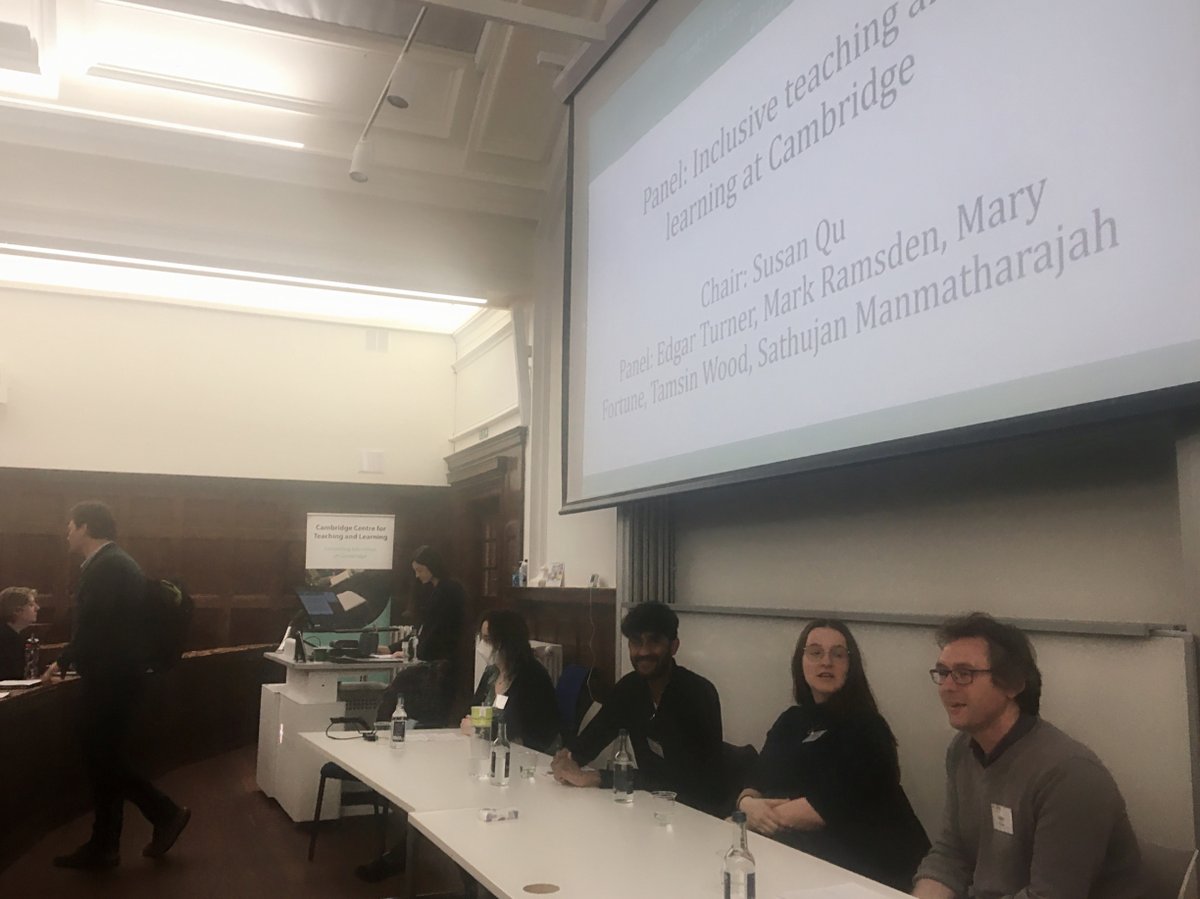 Happy gave a talk &amp; run a panel on inclusive teaching &amp; learning last week <a href="/Cambridge_Uni/">Cambridge University</a> Teaching Forum

Thank my superb guests <a href="/EdgarCTurner/">Edgar Turner</a> Mark, Mary, dear students Tamsin &amp; Sathu, kind support <a href="/_CassieLowe/">Dr Cassie Lowe</a> CCTL

Nice met old&amp;new friends <a href="/bhask286/">Bhaskar Vira</a> <a href="/harrietallen88/">Harriet Allen</a> <a href="/Saddy_94/">Liam Saddington</a>🥳