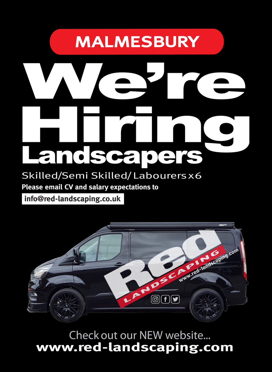 red_landscaping's tweet photo. We're Hiring Landscapers
Skilled/Semi Skilled/ Labourers ×6 Please email CV and salary expectations to info@red-landscaping.co.uk
#malmesbury #malmesburybusiness #malmesburylife #malmesburyjobs #landscapingjobs #landscapinguk #jobsmalmesbury #jobsearching
#jobsearch https://t.co/lKUwmFqCSk