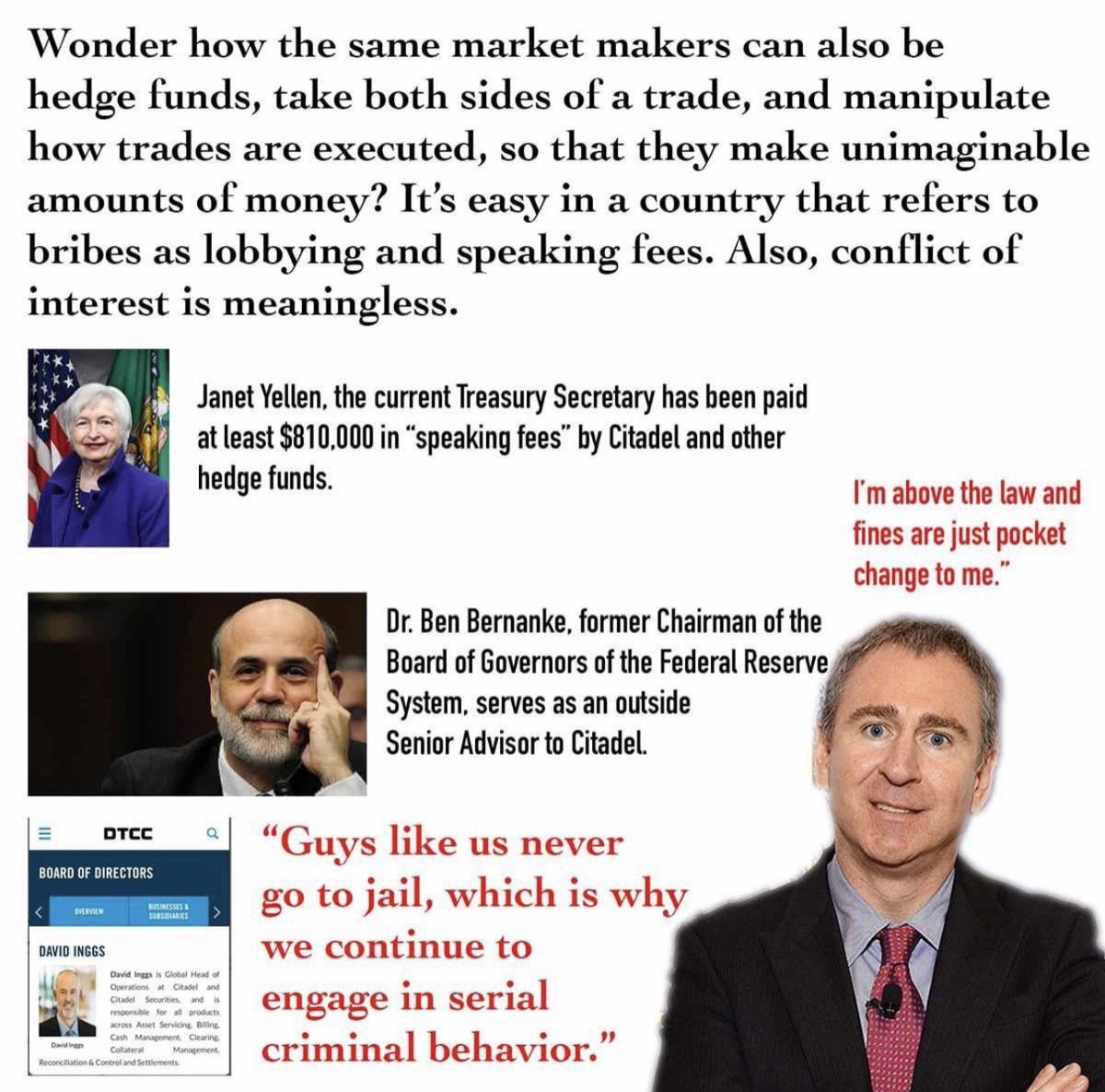 WallStreetApes's tweet photo. The Definition Of Conflicts Of Interest

Citadel LLC ( Hedge Fund )
Citadel Securities ( Market Maker ) 
Citadel Connect ( NON-Registered Dark Pool )

The company creating the fake shares, is loaning the fake shares to short the illegal fake shares to drive down prices & make infinite money shorting 

#CitadelScandal $AMC $APE $GME $BBBY $BBIG $DWAC $HYMC $GNS #AMC #APE #GME #GameStop #SEC #FINRA #DTCC #FinraFraud AMC GME #BBBY $MMTLP #MMTLP #SEC #FINRA #DTCC #FinraFraud #GaryGensler GameStop #KenGriffin