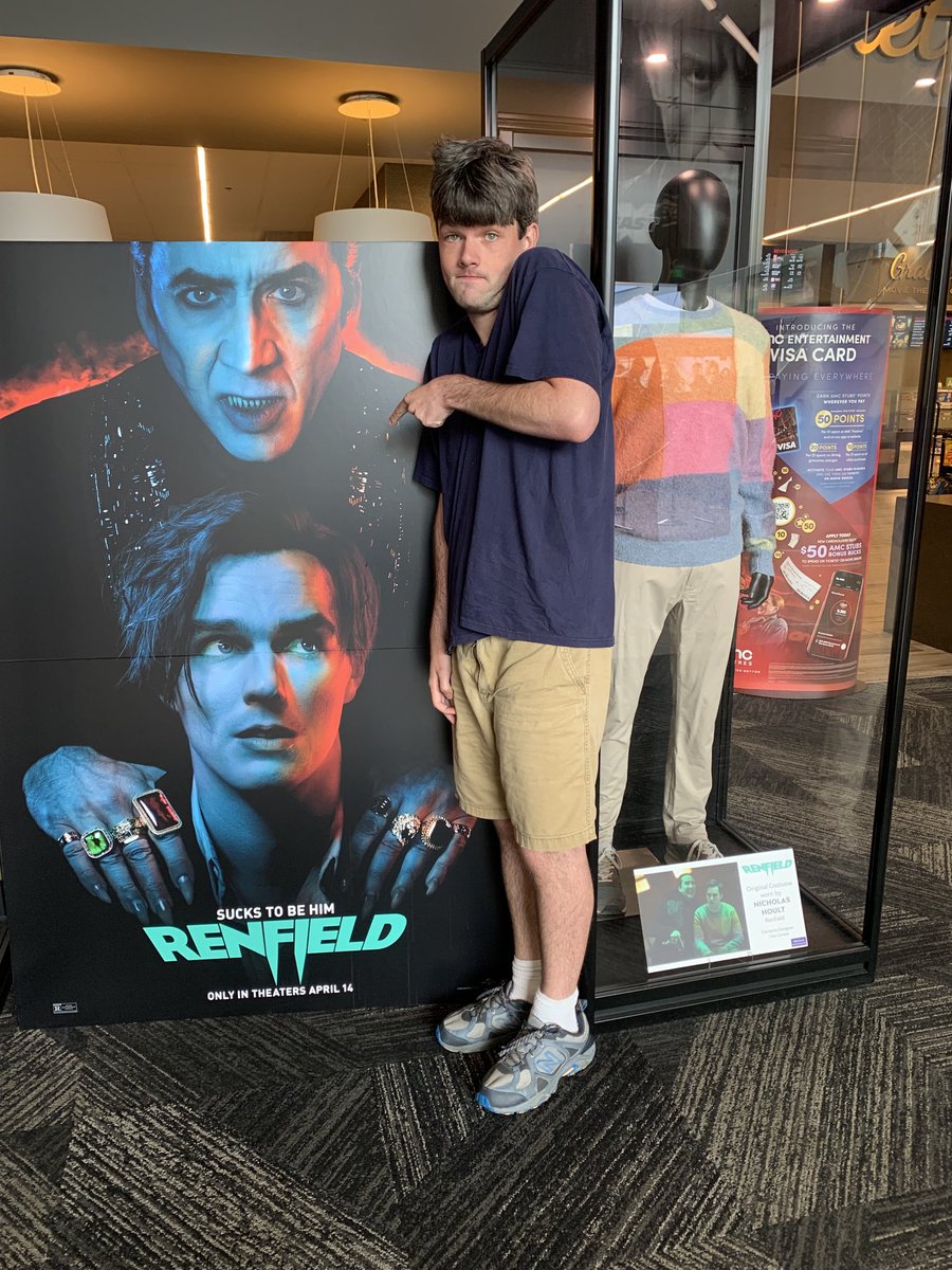 WilliCaroline's tweet photo. Wanted to see his fave movie again. Starring his favorite actor. #nonotme #nicholascage ⁦@renfieldmovie⁩ ⁦@UniversalPics⁩ ⁦@UMonstersUni⁩ #universalcitywalk ⁦@AMCTheatres⁩ https://t.co/D6tsQ6Zabh