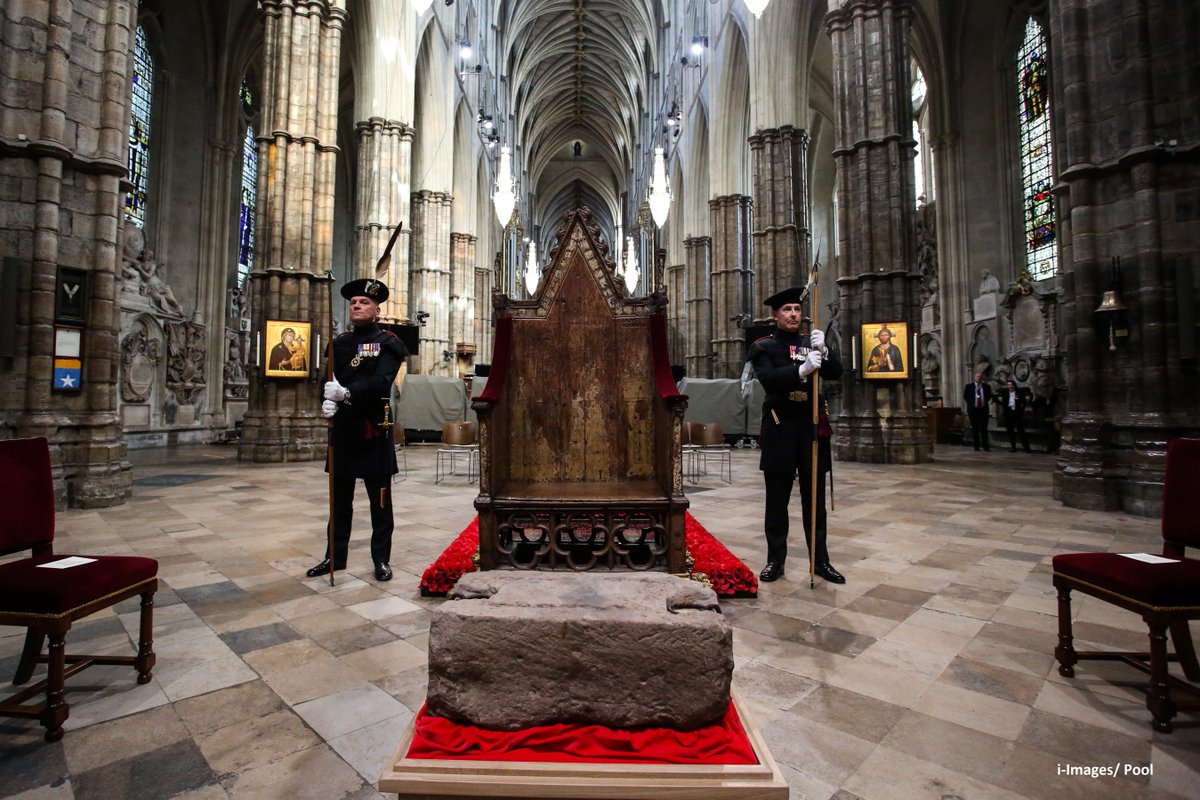 Coronation2023's tweet photo. The Stone of Destiny is now back at Westminster Abbey.

Also known as the Stone of Scone, it was received at a special ceremony.

It is now being installed in the Coronation Chair. https://t.co/nbjtYV2EO6
