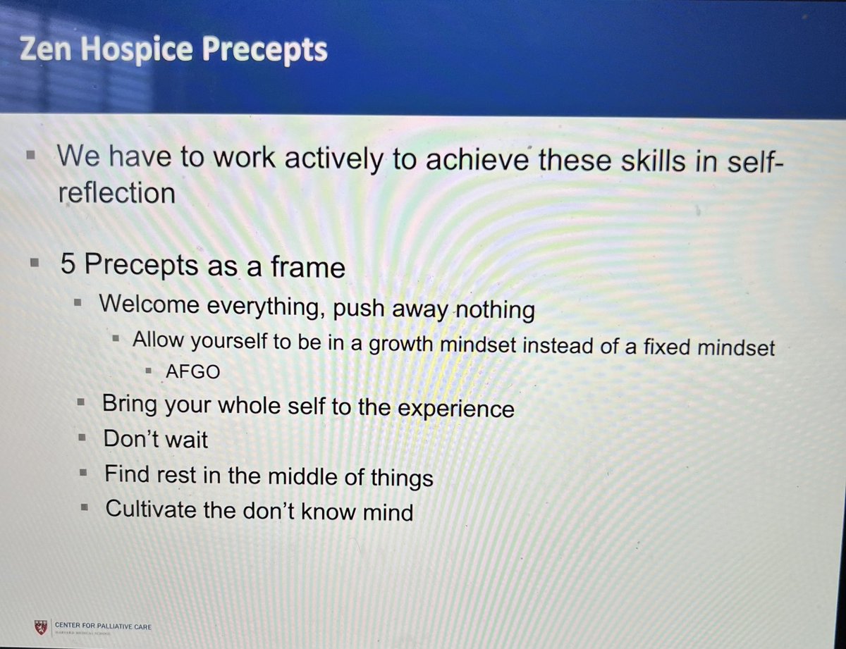 Already feeling energized and eager to deepen communication skills at PCEP Week 2! Especially appreciate our opening lecture from @DrVickiJackson about channeling as a strategy for deepening self awareness. #hapc @HMSPallCare