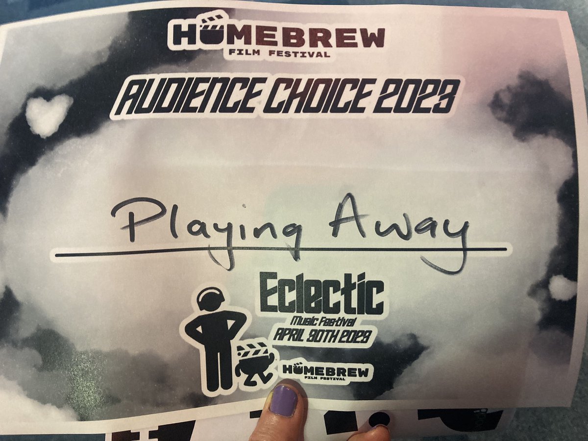 AliceDCooper's tweet photo. We won at @homebrewff. Congrats to all the team who helped make #playingawayshortfilm incl @SMLANGERS @davidcawleydop @GillTully @peter_g_barnes @Siman71Woodward   Two #filmfestivals two awards. Yay! https://t.co/7aEmP2c5hF