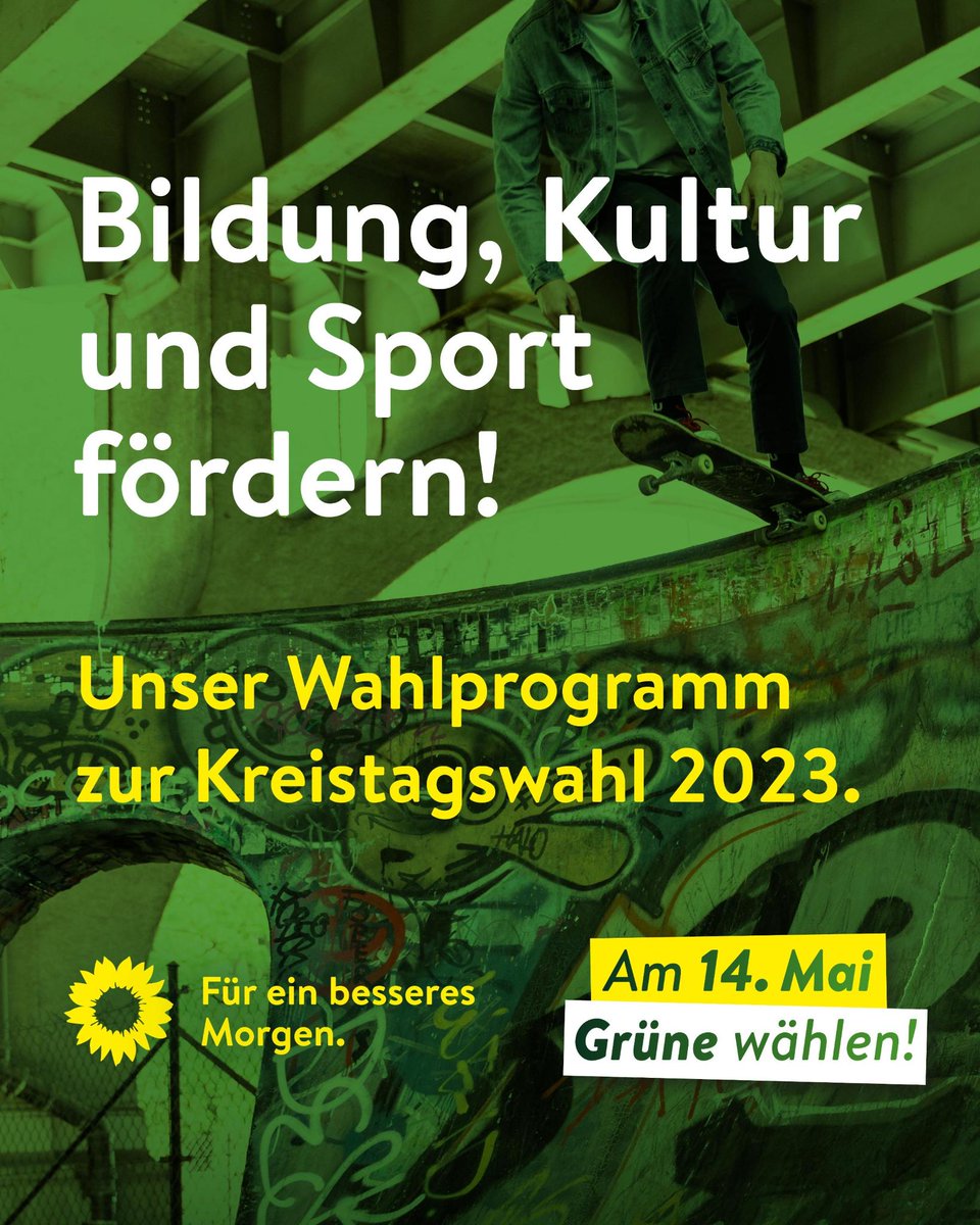 GruenePi's tweet photo. Kurz &amp; knapp: Unser Kreiswahlprogramm zur #KommunalwahlSH2023.

Dies sind unsere Ziele in den Bereichen #Bildung, #Kultur und #Sport! 🧑‍🏫🪩🏸

Mehr Infos: https://t.co/bHOFvpTrn5

#heutemorgengrün #füreinbesseresmorgen https://t.co/rtiGhhsY52
